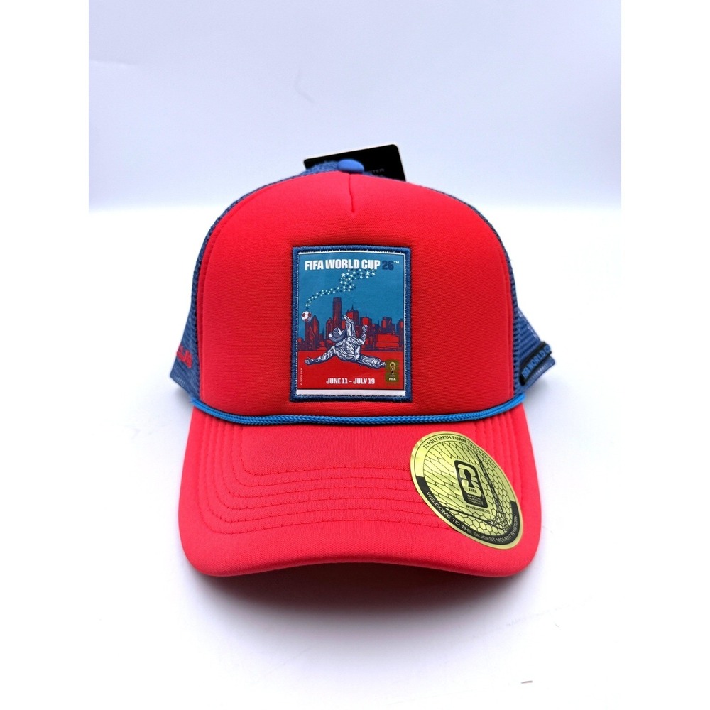 FIFA World‎ Cup 26 Dallas City Poster Trucker Hat OS Red Blue Foam Mesh Snapback